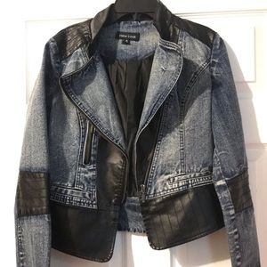 Denim/leather moto jacket
